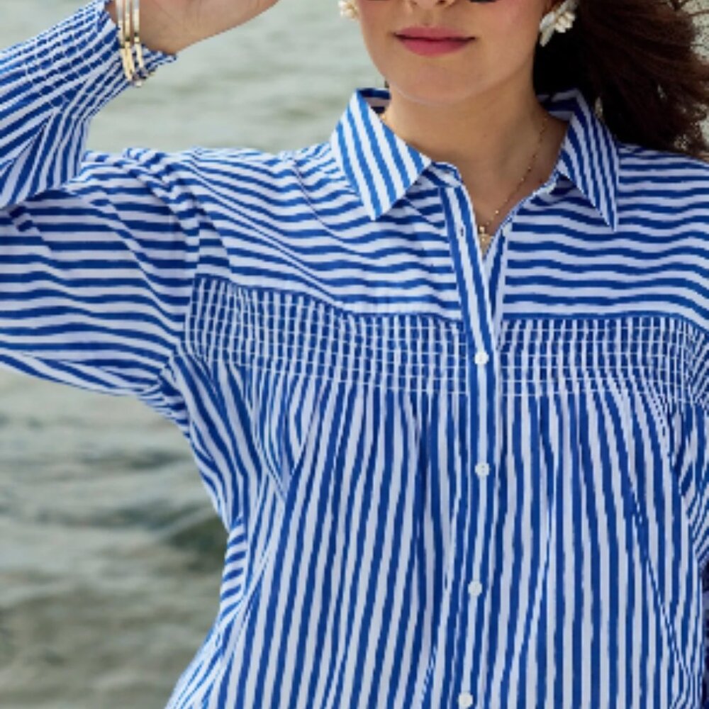 Printresh Easy Street Blouse - Blue & White Stripes - NWT
